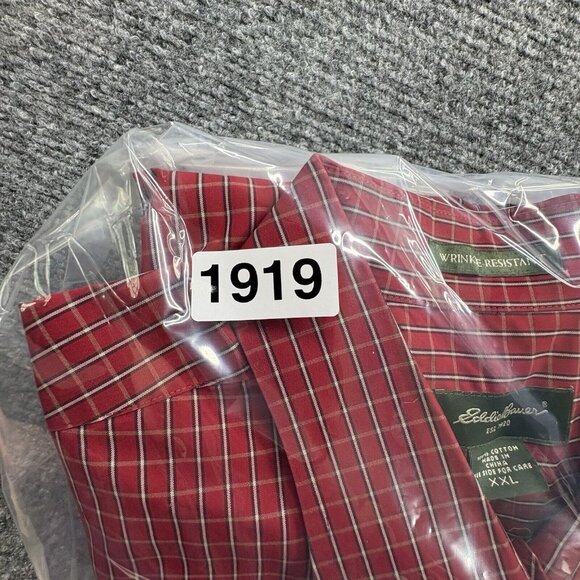 Eddie Bauer Shirt Mens 2XL XXL Red Plaid Wrinkle Resistant Button Down Dress - Picture 10 of 10
